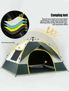 Rapid Deschide Cort De Camping Cort 2 Usi Backpacking Cort Pentru 2/3 Persoane Deschidere Rapidă Cu Două Uși Și Ferestre De Culoare Verde Închis