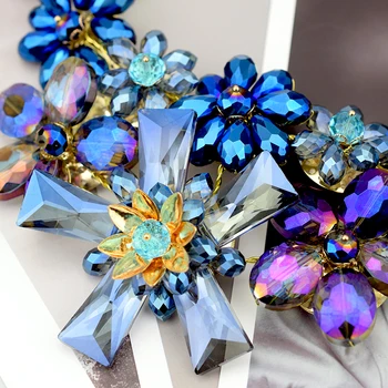 Albastru de Cristal Margele de Flori Cravată Colier pentru Femei Accesorii Aur Declarație Pandantiv Coliere Petrecere de Moda Bijuterii Cadouri