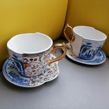 Stil britanic de Lux de Cafea Ceasca si Farfurie Set cu Aur Handel Ceramice Cappuccino după-Amiază Ceașcă de Ceai Set de Ceai cu Cadou
