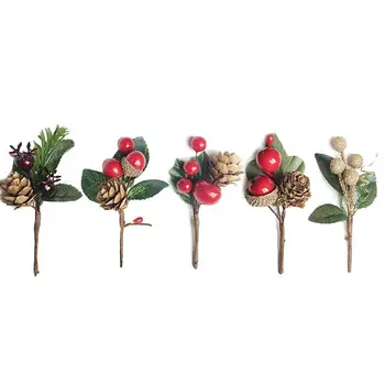 5pcs Crăciun ace de pin ramuri de fructe Artificiale Flori Berry Și Con de Pin Ponturi Cu Holly Ramuri de Vacanță Florale Decor
