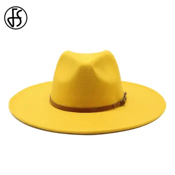 FS Mare Imitație de Lână Pălărie Fedora Femei Bărbați Pălării de Fetru Cu Lanț de Metal Decor Alb Panama Trilby Cowboy Jazz Cap Palarie Sombrero