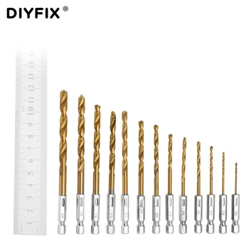 DIYFIX 13Pcs HSS de Mare Viteză din Oțel Set burghie Titan Acoperit Twist Drill Bits Instrument de Putere de Înaltă Calitate Instrumente DIY