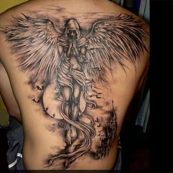 Nou Plin de Spate Tatuaj Temporar Autocolante Bărbați și Femei Impermeabil Personalitate Înger Diavolul Aripi de Artă Tatuaj Fals Negru Tatuaj Set