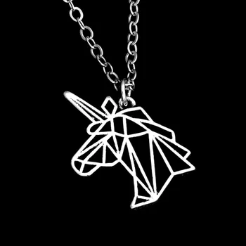 Culoare argintie Gol unicorn pandantiv Colier cu lanț de animale drăguț Cravată stil punk colier pentru femei și bărbați