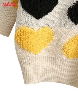 Tangada 2021 Toamna Iarna Femei Inima de Imprimare Cardigan Tricotate Pulover Jumper Vintage cu Maneci Lungi Buton-up de sex Feminin de Îmbrăcăminte exterioară 1M70