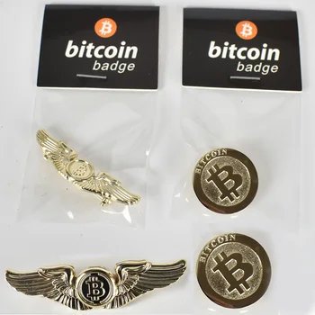 2 Modele Bitcoin Moneda Insigna Medalion Metalic Pentru Haine Rotund forma de Aripa