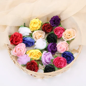 50pcs Crăciun 3CM Floare Trandafir Cap Artificiale, Flori Pentru Nunta, Petrecere de Craciun Decor Acasă Ambarcațiuni de Flori False de Decor
