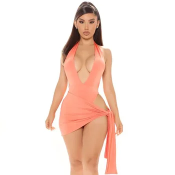 Quanss Vara Căpăstru Fara Spate V Gâtului Sexy Bodycon Body Femei 2021 Culoare Solidă Bandaj Fusta Și-O Singură Bucată De Sus Tinutele De Club