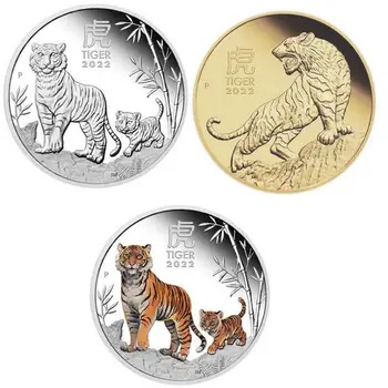 2022 Nou Australia Animalul Zodiacal An De Tigru Din Argint Placat Cu Monede De 1 Oz Pictat Monedă Comemorativă Ambarcațiunile De Colectie Din Metal
