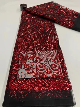 6 culori (5yards/pc) Frumos brodate dantelă franțuzească stralucitoare Africane paiete net dantela tesatura pentru minunata rochie de petrecere FJY371