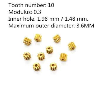 101.5 O/ 102A 0,3 M de Cupru de Viteze 10 Dinți 10T Gaura 1.5 mm/ 2mm Stramti Modul Mic Pinioane 10buc/lot
