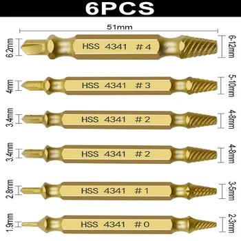 6Pcs Aur Screw Extractor Set burghie Ușor Ghidul Rupt Deteriorat Șuruburi Bolt Remover