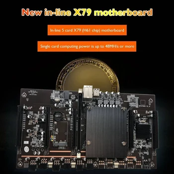 BTC Mining Placa de baza X79 H61+E5 2609 V2 CPU 5X PCI-E 8X LGA 2011 DDR3 Suport 3060 3080 GPU pentru BTC Miner Minier