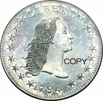Statele unite ale americii Devreme Dolari de Argint 1794 care Curge de Păr de Dolari din Alama Placat cu Argint replica monede