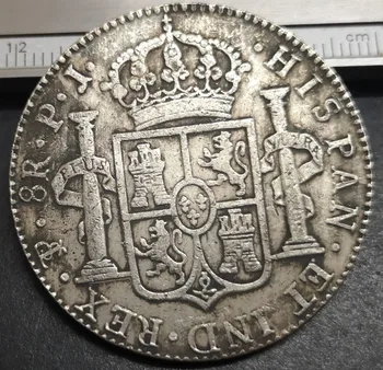 1823 Bolivia 8 Reales - Carlos IV Argint Placat cu Copia Fisei