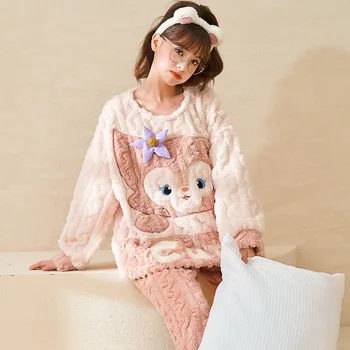 Disney Linabell Pijamale Femei Toamna și Iarna Fleece Coral Îngroșat Caldura Flanel Acasă Îmbrăcăminte Stil Liber Maneca Lunga